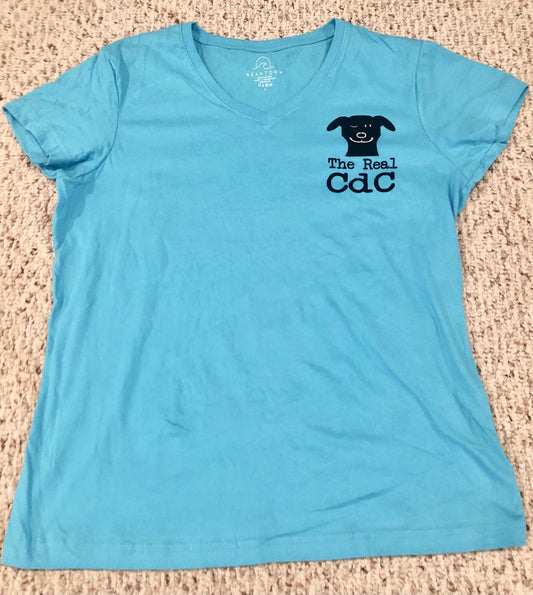V Neck T-shirt "The Real CdC" Turquoise